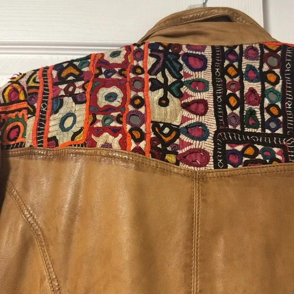 Free People Embellished Leather Jacket 12 - Picture 13 of 15